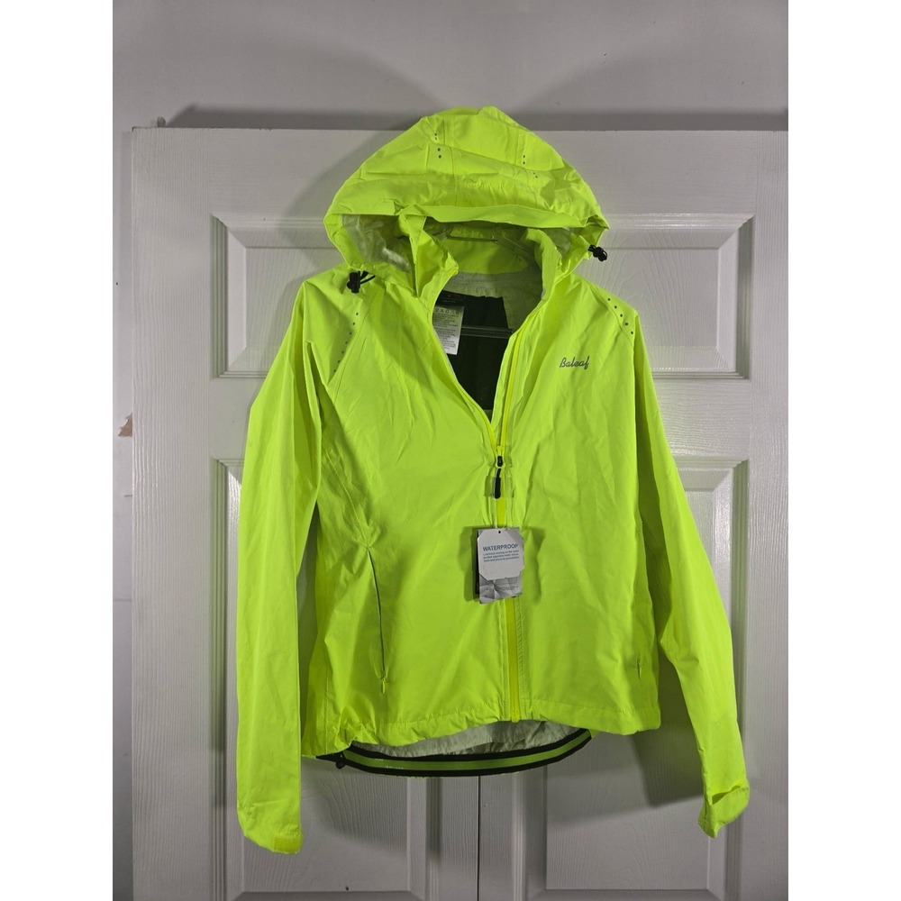 Baleaf Cycling Rain Jacket Women's small yellow Reflective Hooded Windbreaker